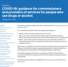 COVID-19: guidance for commissioners and providers of services for people who use drugs or alcohol [Updated 31st March 2021]